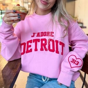 Pink J'adore Detroit Sweater like new size large